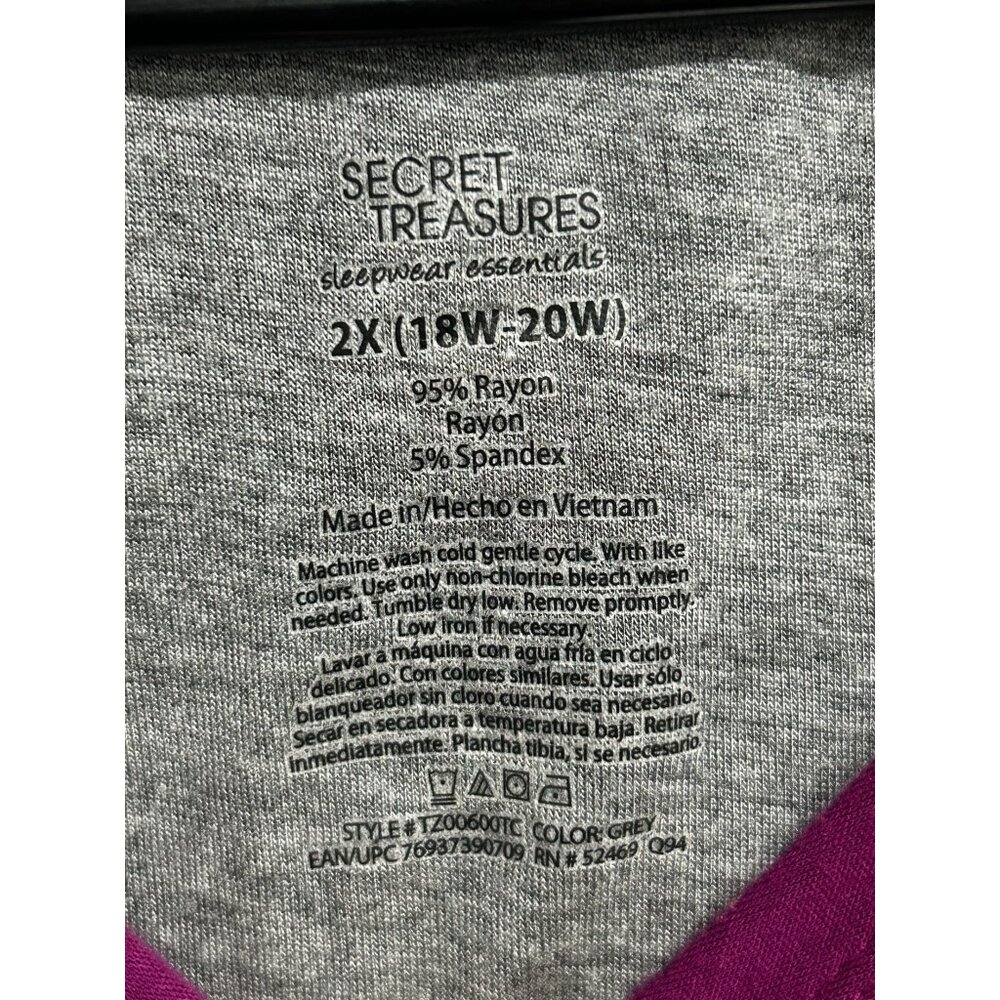 Secret Treasures Womens Gray Pajama Top Multicolor Sleeves Sz 2X - Picture 5 of 8